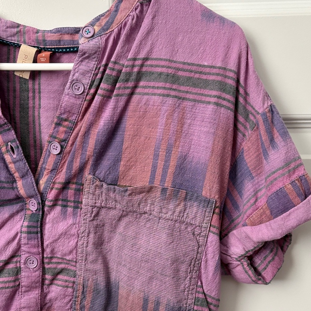 Pilcro Purple Plaid Button-Up Shirt - Picture 3 of 5